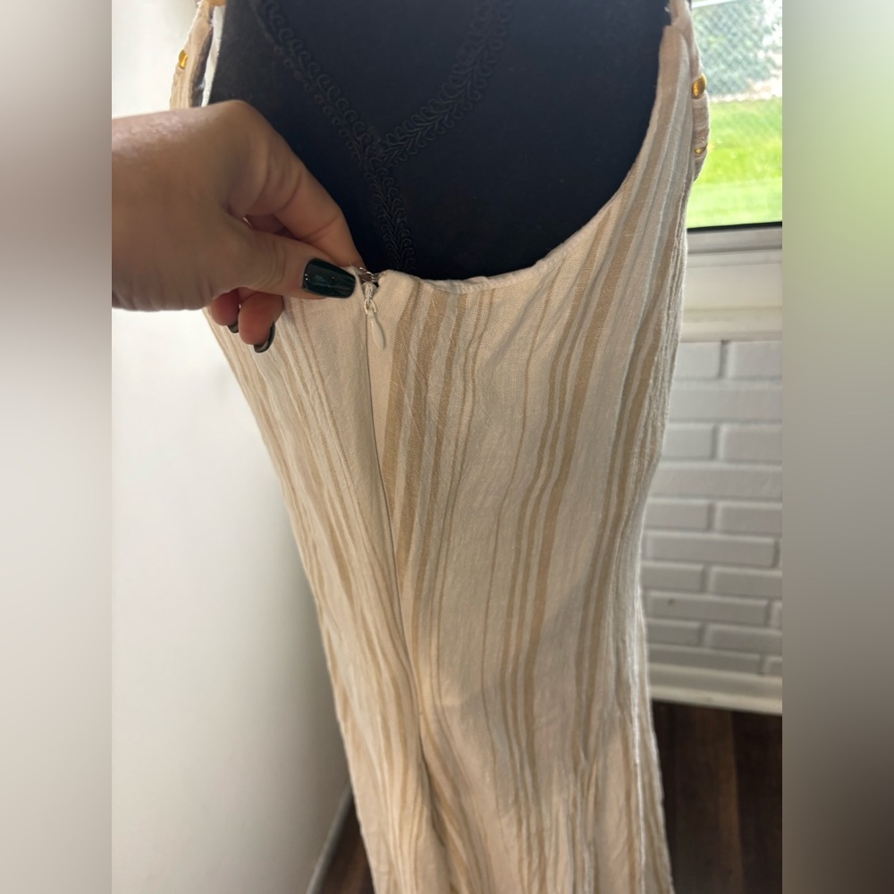 Calypso‎ St Barth Linen Blend Beaded Maxi Dress 12 boho coastal resort vacation - Picture 11 of 16
